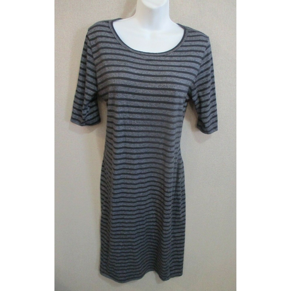 LuLaRoe Julia Dress Size Large Black & Gray Stripe